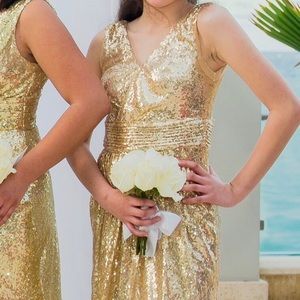 Beautiful gold wedding bridesmaid dress